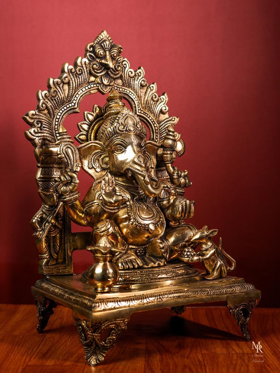 Brass Ganesha Statue With Mosaic, 43 Cm Brass Ganesh Statue, Ganpati Idol, Good Luck Gift For New Beginnings, House Warming Gift